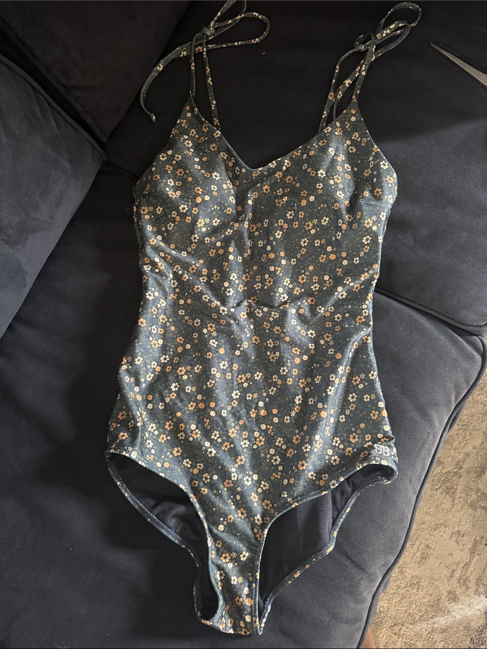 Albion Floral One-Piece Swimsuit in Dark Blue with Green and Yellow Flowers